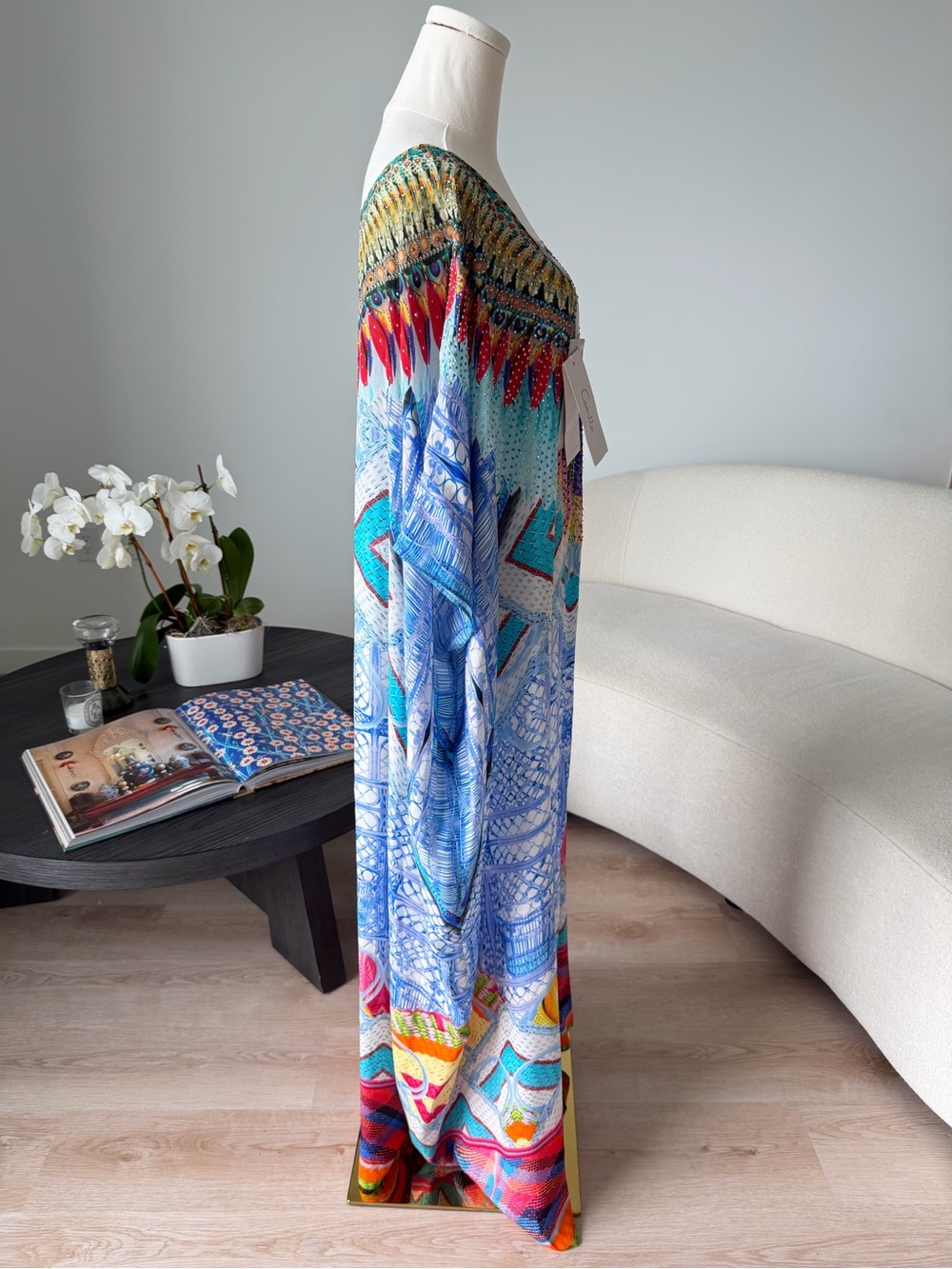 Camilla Silk Crystal Embellished Caftan Kaftan One Size NWT $600 Resort Cover Up - Picture 5 of 17